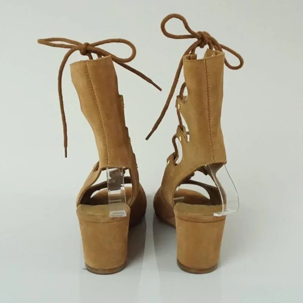 Chloe Tan Suede Wrap-Up Ghillie Wedges - 38